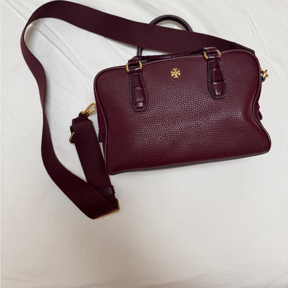 Tory Burch Burgundy Leather Satchel with Structured Design